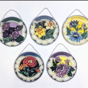5 piece Joan Baker Designs Floral Sun catchers Months Sept/Oct/Nov/ Feb/Mar